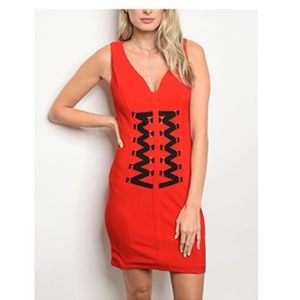 Sleeveless Corset Front Detail Red/Black Dress